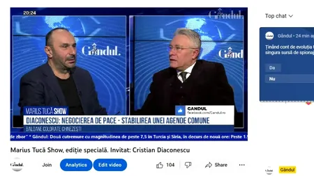 POLL Marius Tucă Show: „Ținând cont de evoluția tehnologiei, balonul cu aer e singura sursă de spionaj a Chinei?”