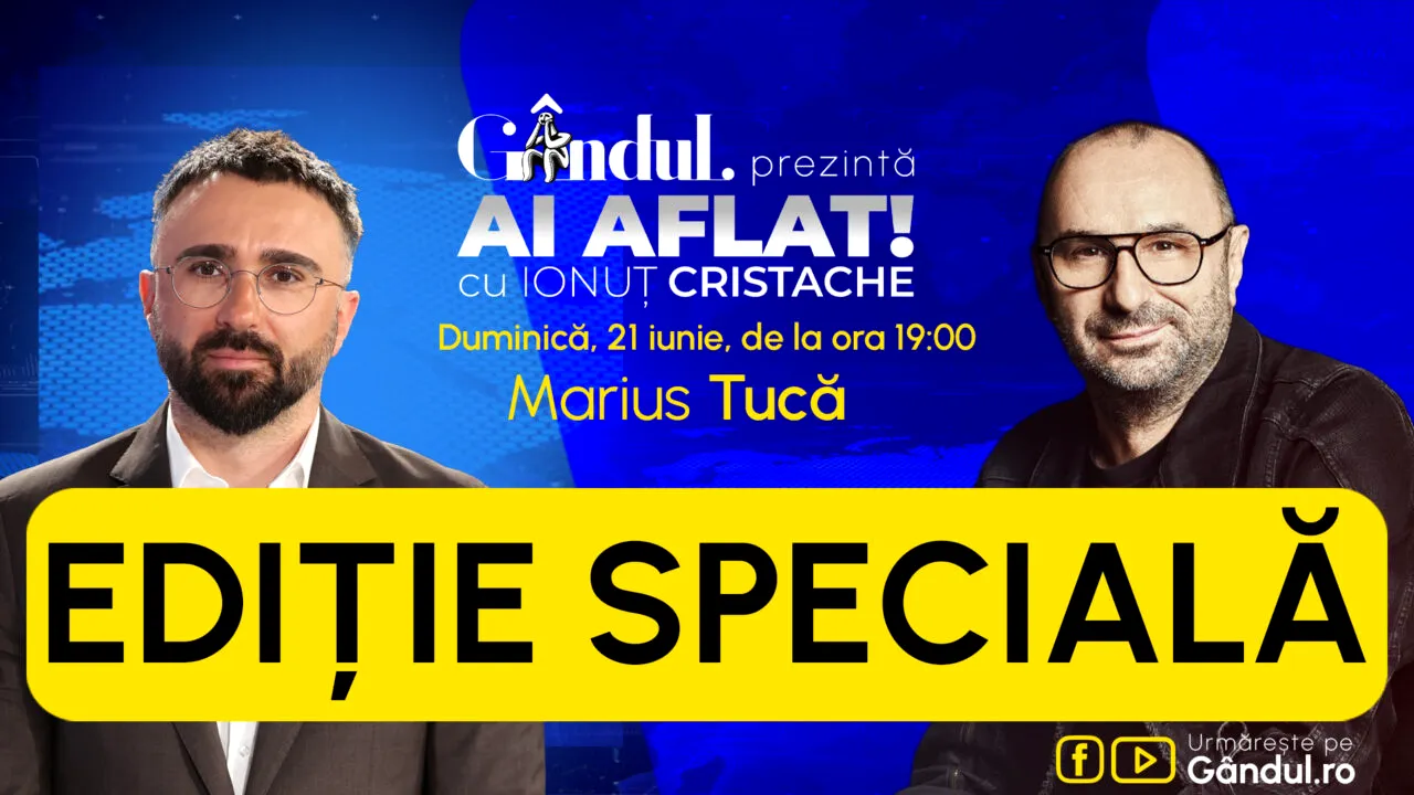 „Ai Aflat! cu Ionuț Cristache” ediție specială începe duminică, 21 iunie, de la ora 19.00, live pe Gândul. Invitat: Marius Tucă