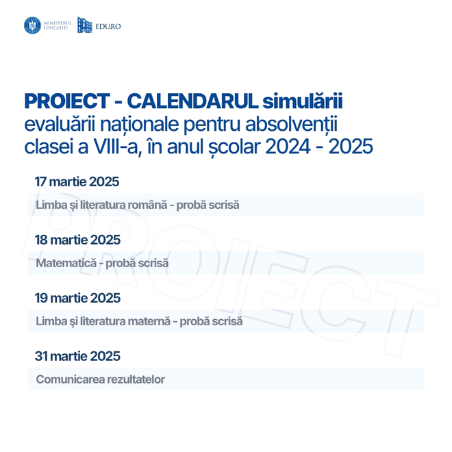 Simulările Evaluării Naționale la clasa a VIII-a sunt programate între 17 și 19 martie 2025 / Sursa foto: Facebook Ligia Deca