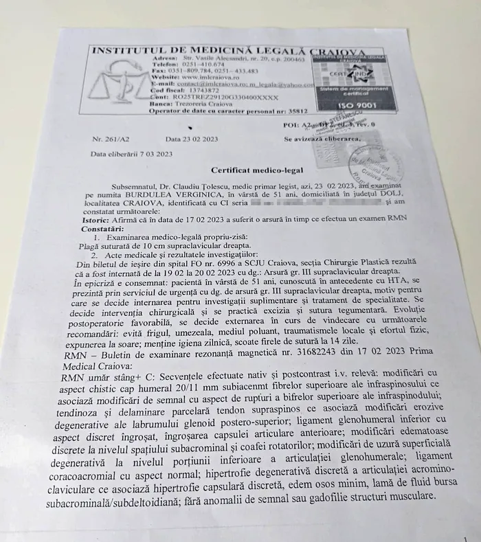 O pacientă spune că a suferit o arsură de gradul III în timp ce făcea un RMN