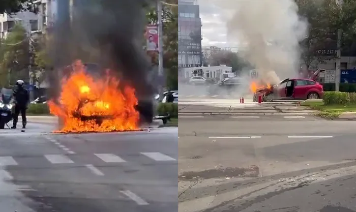 Mașină în flăcări pe Calea Vitan din Capitală. Traficul a fost restricționat
