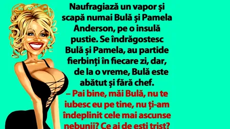 Bancul de luni | Naufragiază un vapor și scapă numai Bulă și Pamela Anderson, pe o insulă pustie