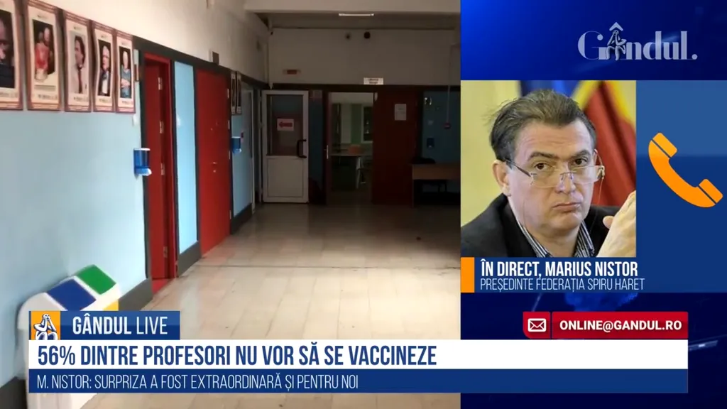 GÂNDUL LIVE. Marius Nistor, președinte al Federației Spiru Haret, despre profesorii care nu vor să se vaccineze: „Discutăm de oameni, care pot să aibă sau nu încredere. Dacă îi oblig, nu voi reuși acest lucru...”