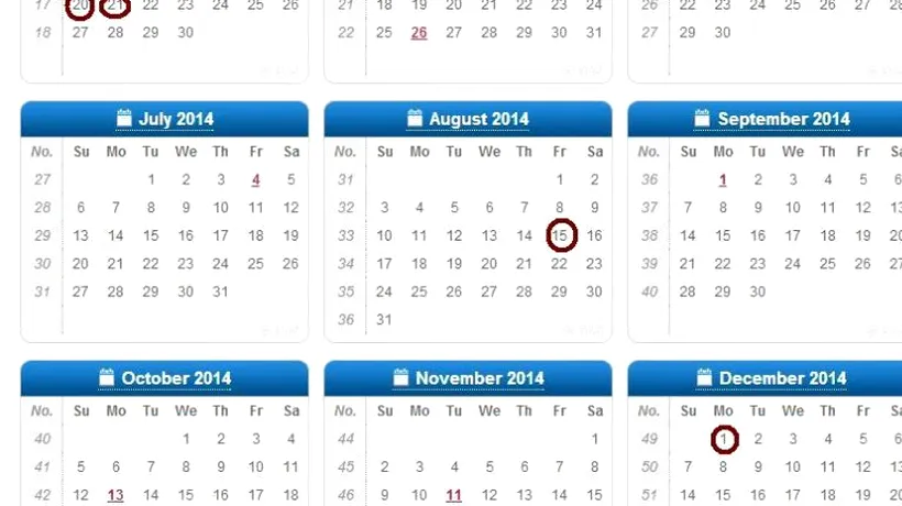 ZILE LIBERE 2014. Guvernul ar putea declara zilele de 24 și 31 decembrie 2014 drept libere