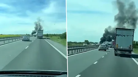 Mașină cuprinsă de flăcări pe A1 București-Pitești. Incendiu la kilometrul 66, trafic blocat spre Pitești