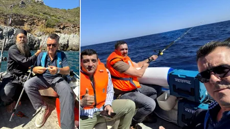 George Simion și Dan Dungaciu, la pescuit, alături de călugării de pe Muntele Athos