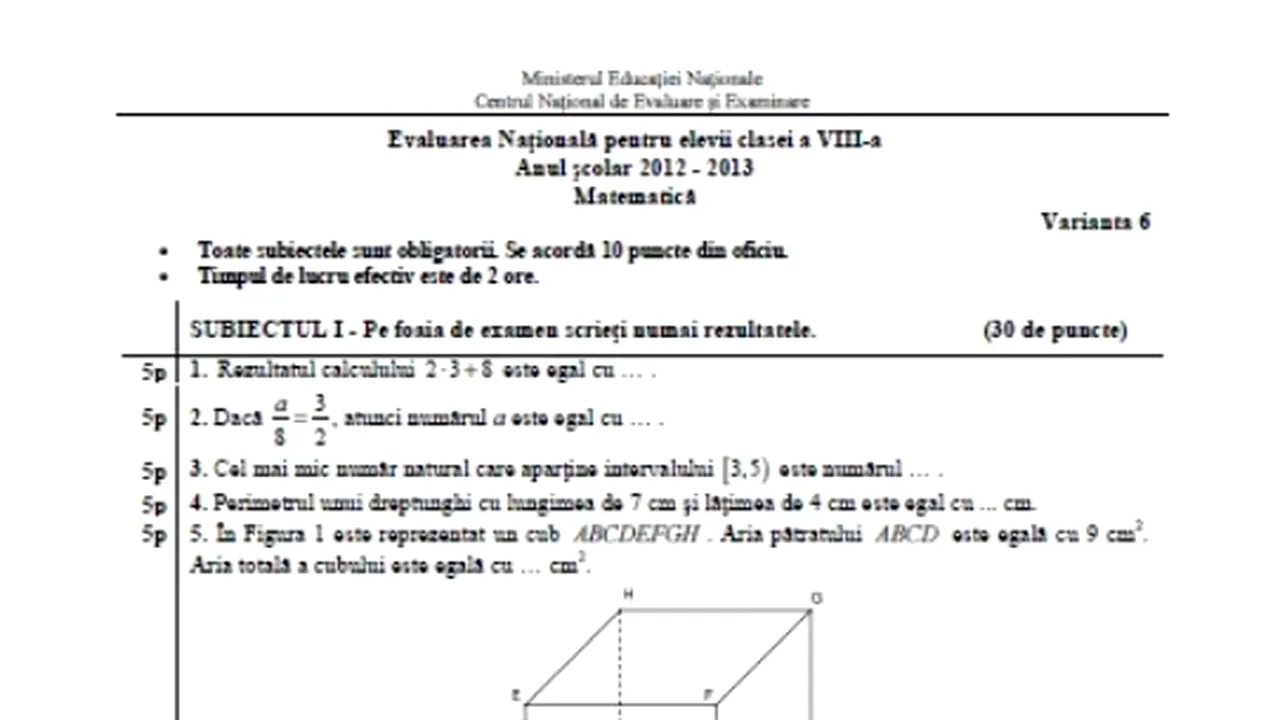 EVALUARE NAȚIONALĂ 2013. Subiecte la matematică date la sesiunea pentru olimpici