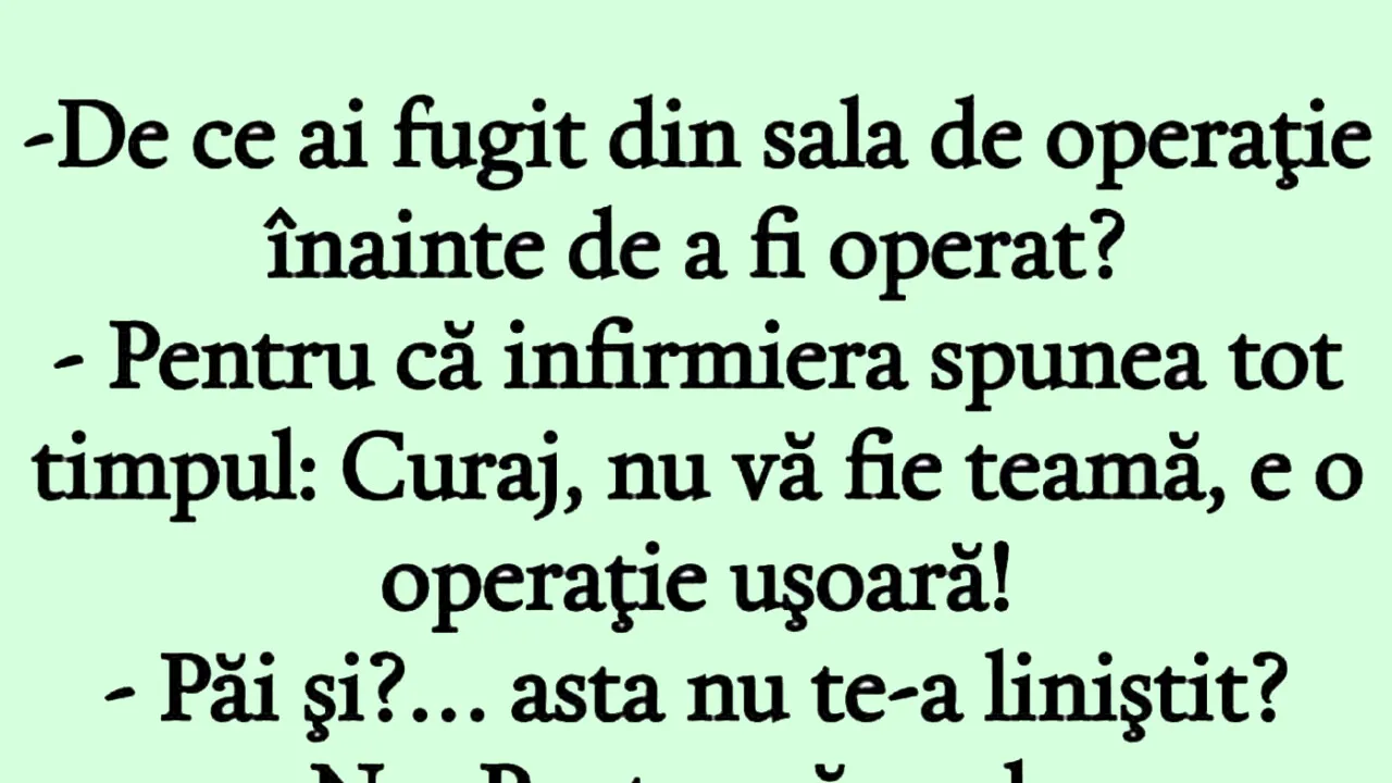 Bancul de duminică | „De ce ai fugit din sala de operație?”