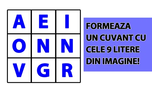 Test IQ de rezolvat în 3 minute | Formați un cuvânt cu toate cele 9 litere: A, E, I, O, N, N, G, R, V