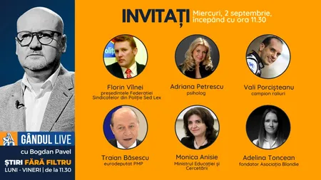 Ministrul Educației și Cercetării, Monica Anisie, se află printre invitații lui Bogdan Pavel la ediția Gândul LIVE de miercuri, 2 septembrie, de la ora 11.30
