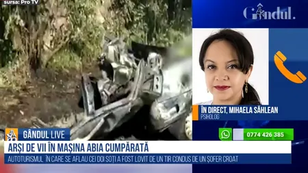 GÂNDUL LIVE. Psiholog, despre cazul victimelor arse de vii într-o mașină, fără ca martorii să le vină în ajutor: E mai dureros că nici măcar nu au încercat”