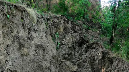 O alunecare de teren s-a produs într-un sat din Vâlcea. Patru gospodării, în pericol - FOTO&VIDEO
