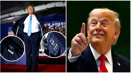 Donald Trump, apariție controversată la un miting electoral. Ar fi purtat un costum ieftin, fabricat în Asia