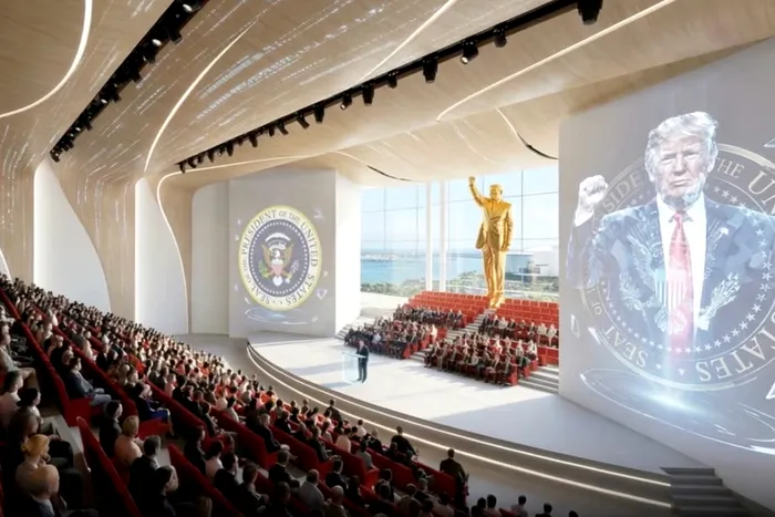 Statuia de aur a lui Trump din viitoarea sa bibliotecă - Foto: Trumplibrary.org
