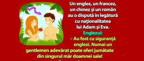 Bancul de duminică | Ce naționalitate aveau Adam și Eva, de fapt