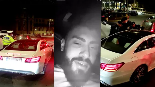 VIDEO. Scene „ca-n filme” la oră de vârf în București: Un șofer oprit de polițiști demarează în trombă cu patru jandarmi „agățați” de portieră. Și-a abandonat Mercedesul și a dispărut fără urmă