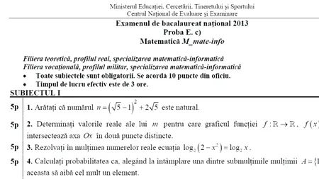BACALAUREAT 2013. Subiecte  BAC 2013 - proba scrisă de matematică