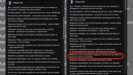 GAFĂ de comunicare a lui Nicușor Dan. Mulțumirile pentru minoritățile sexuale și religioase, șterse și apoi adăugate din nou: „Penibile”