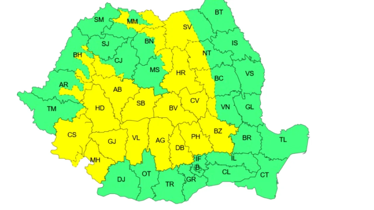 ANM: Cod galben de furtuni în jumătate din țară. Ploi torențiale, grindină și vijelii. Prognoză specială și pentru București