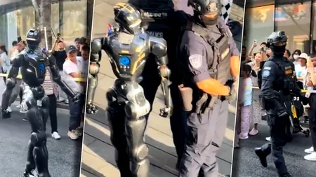 Robo-polițiștii în China. În Shenzhen, mulțimi de oameni s-au adunat pentru a-i urmări pe roboți la lucru
