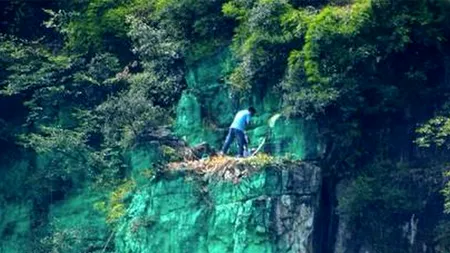 Simțindu-se deranjat, un chinez a început să picteze în verde un munte de 900 de metri înălțime. Ce s-a întâmplat după scurt timp