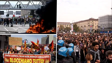 Italia, paralizată de greve și proteste masive. Aproximativ un milion de oameni au ieșit pe străzi în peste 50 de orașe. La Roma, protestatarii au aruncat cu pietre și cocktailuri Molotov în poliție