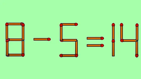 TEST de inteligență | Mutați un singur chibrit, pentru a corecta 8 - 5 = 14