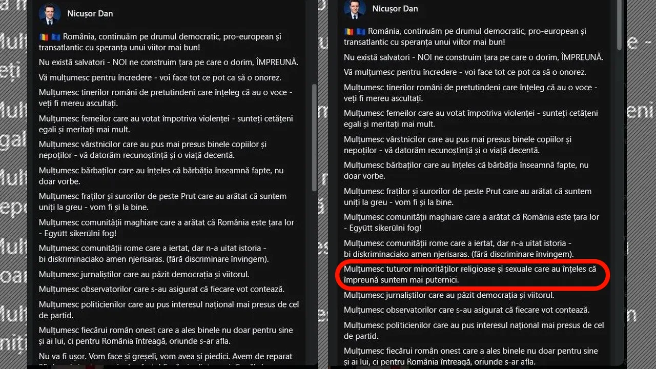 GAFĂ de comunicare a lui Nicușor Dan. Mulțumirile pentru minoritățile sexuale și religioase, șterse și apoi adăugate din nou: „Penibile”