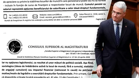 Document. CSM desființează proiectul cu care se laudă Pîslaru de eliminare a cumulului pensiei cu salariul. „Sunt două drepturi fundamentale care nu pot fi îngrădite”