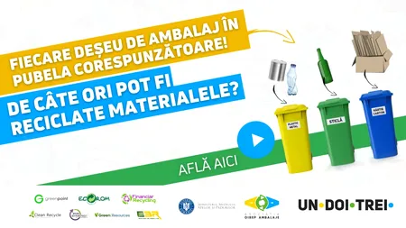 Fiecare deșeu de ambalaj în pubela corespunzătoare! De câte ori pot fi reciclate materialele?