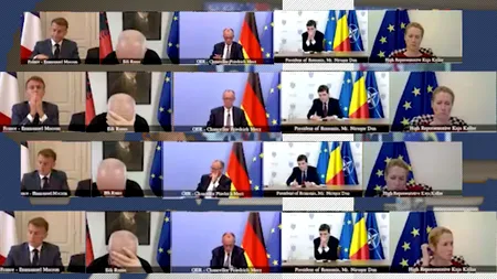 Imagini inedite din ședința „Coaliției Voinței”: liderii UE triști și fără soluții în fața inițiativei de pace a lui Trump pe Ucraina. Nicușor Dan ascultă cuminte și ia notițe din Zelenski