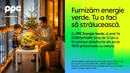 (P) PPC Energie vine cu o ofertă nouă înainte de sărbători pentru PPC Energie Verde — energie 100% regenerabilă la un preț „verde” garantat un an