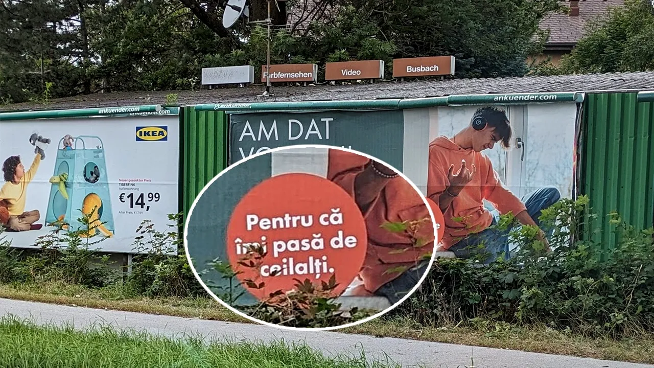 Reclama în limba română care a „răsărit” într-un oraș din AUSTRIA. „Să nu mai fii un ghiolban prost”