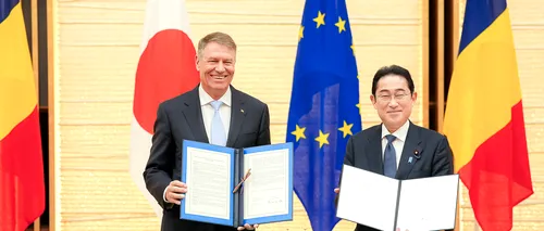 Declaraţia privind Parteneriatul strategic România-Japonia, semnată de președintele <i class='ep-highlight'>Klaus</i> <i class='ep-highlight'>Iohannis</i> şi premierul Fumio Kishida. <i class='ep-highlight'>Iohannis</i>: ”Un MOMENT ISTORIC în relaţia noastră bilaterală, veche de peste un secol”