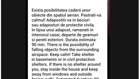 RO-Alert: Alertă EXTREMĂ în Constanța și Tulcea privind „posibilitatea căderii unor obiecte din spațiul aerian”. Clarificările ISU Tulcea