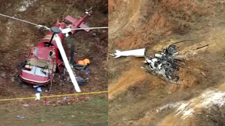 Imagini cu locul impactului. Două elicoptere s-au prăbușit după ce s-au ciocnit în aer în statul american New Jersey