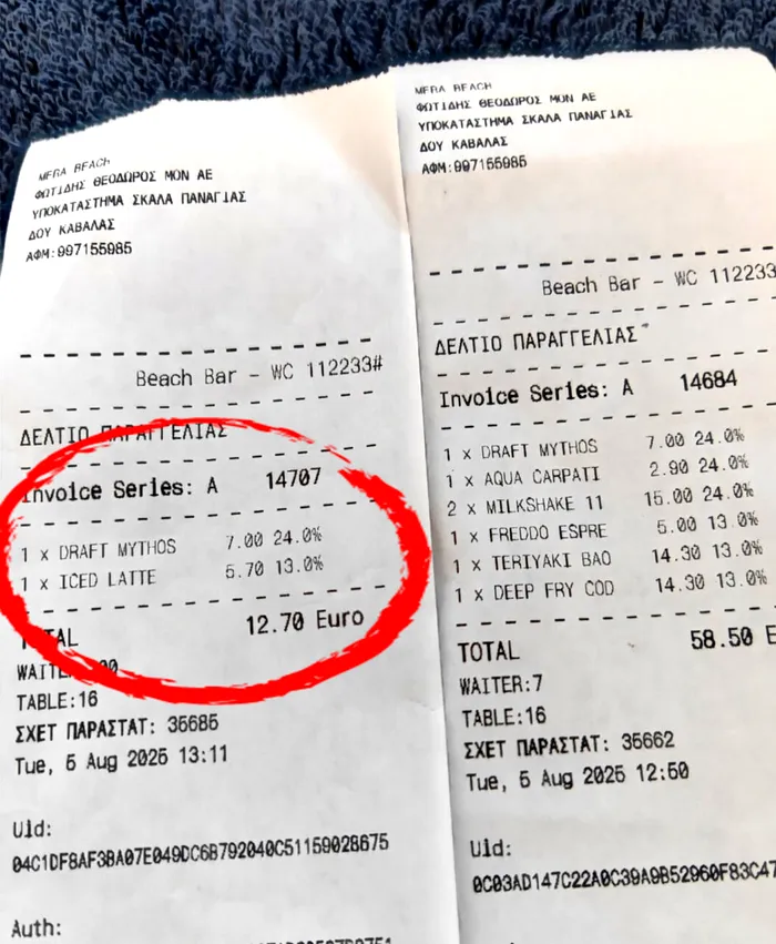 Cât a plătit un turist român pentru o bere și o cafea, pe o plajă din Thasos. Când a văzut nota, a scos telefonul și a făcut poză