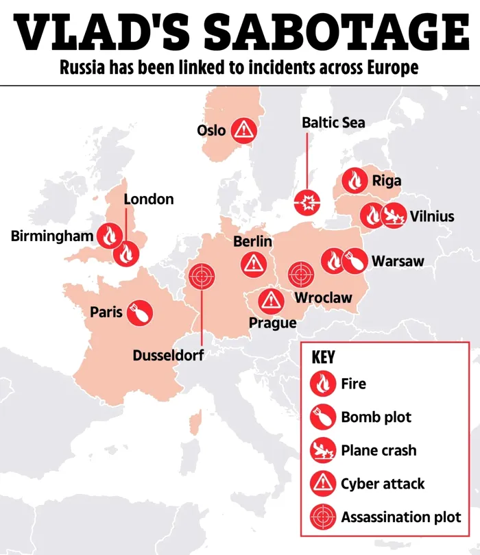 Rusia ar fi principala responsabilă pentru provocarea unor incendii, explozii, atacuri cibernetice și accidente aviatice desfășurate în Europa în ultimii ani. 