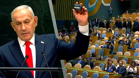 Boicot la ONU: Zeci de delegații au ieșit din sală în timpul discursului lui Netanyahu. „Dacă mai sunt lași în sală, să plece acum!”