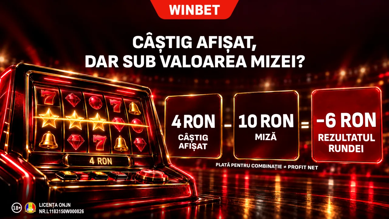 (P) Pe ecran apare „câștig”, dar suma este mai mică decât miza rundei. Cum e posibil?