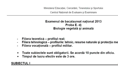 BACALAUREAT 2013. Subiecte  BAC 2013 - proba scrisă de Biologie