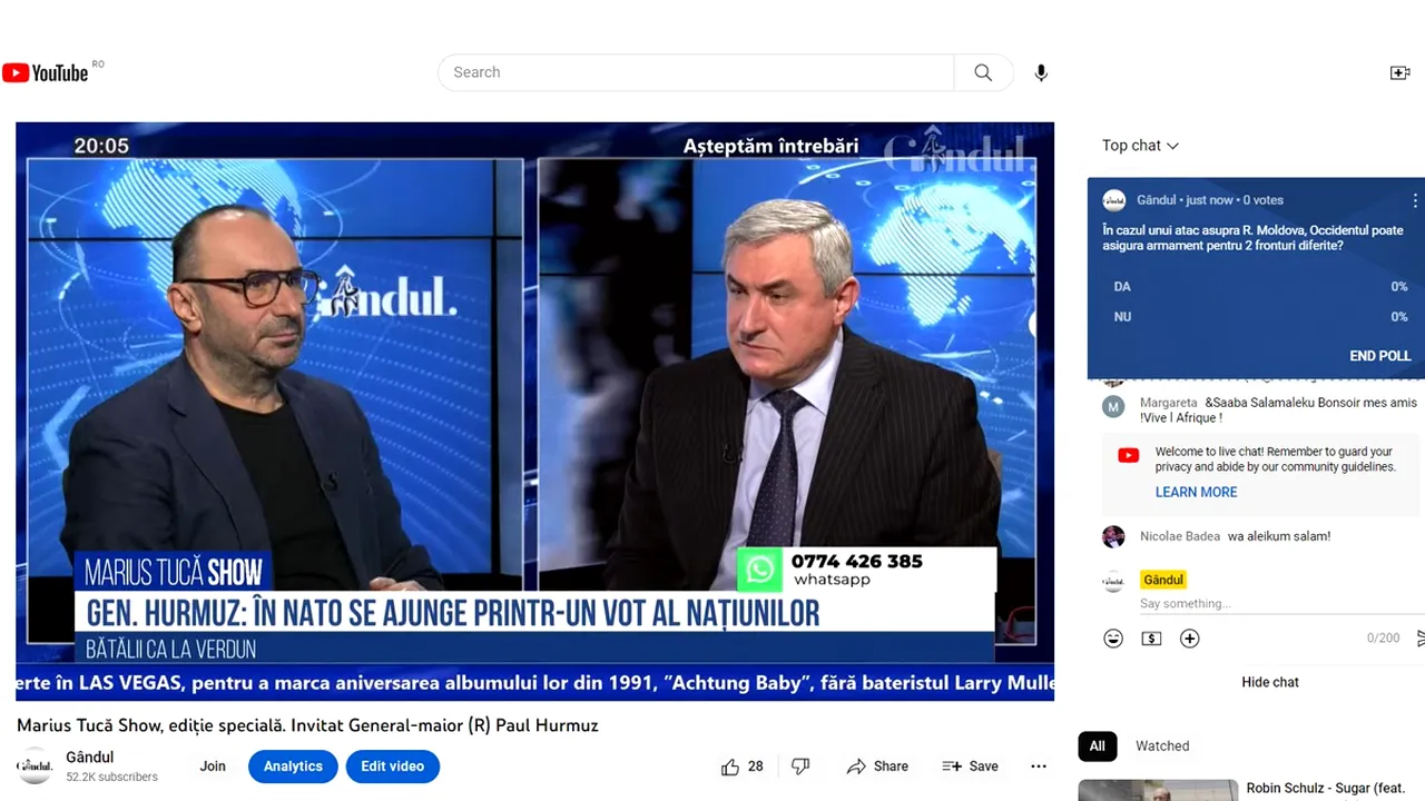 POLL Marius Tucă Show: „În cazul unui atac al Rusiei asupra Republicii Moldova, Occidentul poate asigura armament pentru două fronturi diferite?”