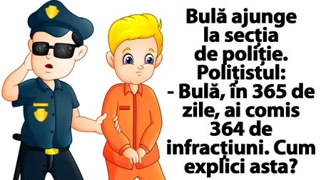 BANCUL ZILEI | Bulă ajunge la secția de poliție: „În 365 de zile, ai comis 364 de infracțiuni”
