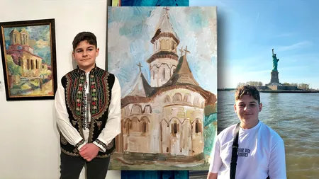 POVESTEA micului pictor care a impresionat New York-ul, cu lucrarea care ilustrează Mănăstirea Radu-Vodă. 