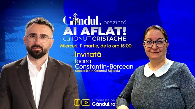 „Ai Aflat! cu Ionuț Cristache” începe miercuri, 11 martie, de la ora 15.00, live pe Gândul. Invitată: Ioana Constantin-Bercean