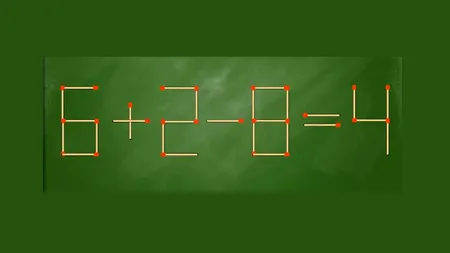 TEST IQ | Mutați un singur băț de chibrit pentru a corecta 6 + 2 - 8 = 4