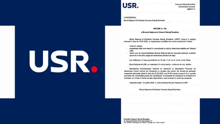 DOCUMENT. Decizie luată de USR în Biroul Național despre banii de campanie pentru Lasconi. Ce au hotărât liderii partidului