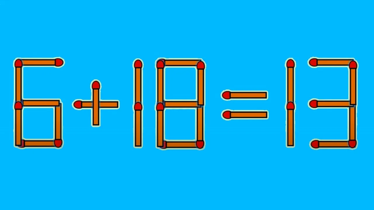 Test de inteligență | Corectați 6 + 18 = 13, mutând un singur băț de chibrit