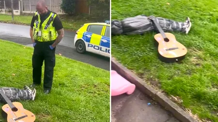 VIDEO | Speriați că vecinul lor ascunde un cadavru în curte, vecinii au sunat la Poliție și, imediat, a venit un agent. Dar ce era în sacul negru din imagine, de fapt