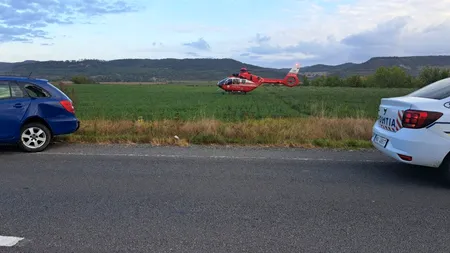 GALERIE FOTO. Accident grav pe DN 14, în Sibiu / Sunt două victime / A fost nevoie de intervenția elicopterului SMURD